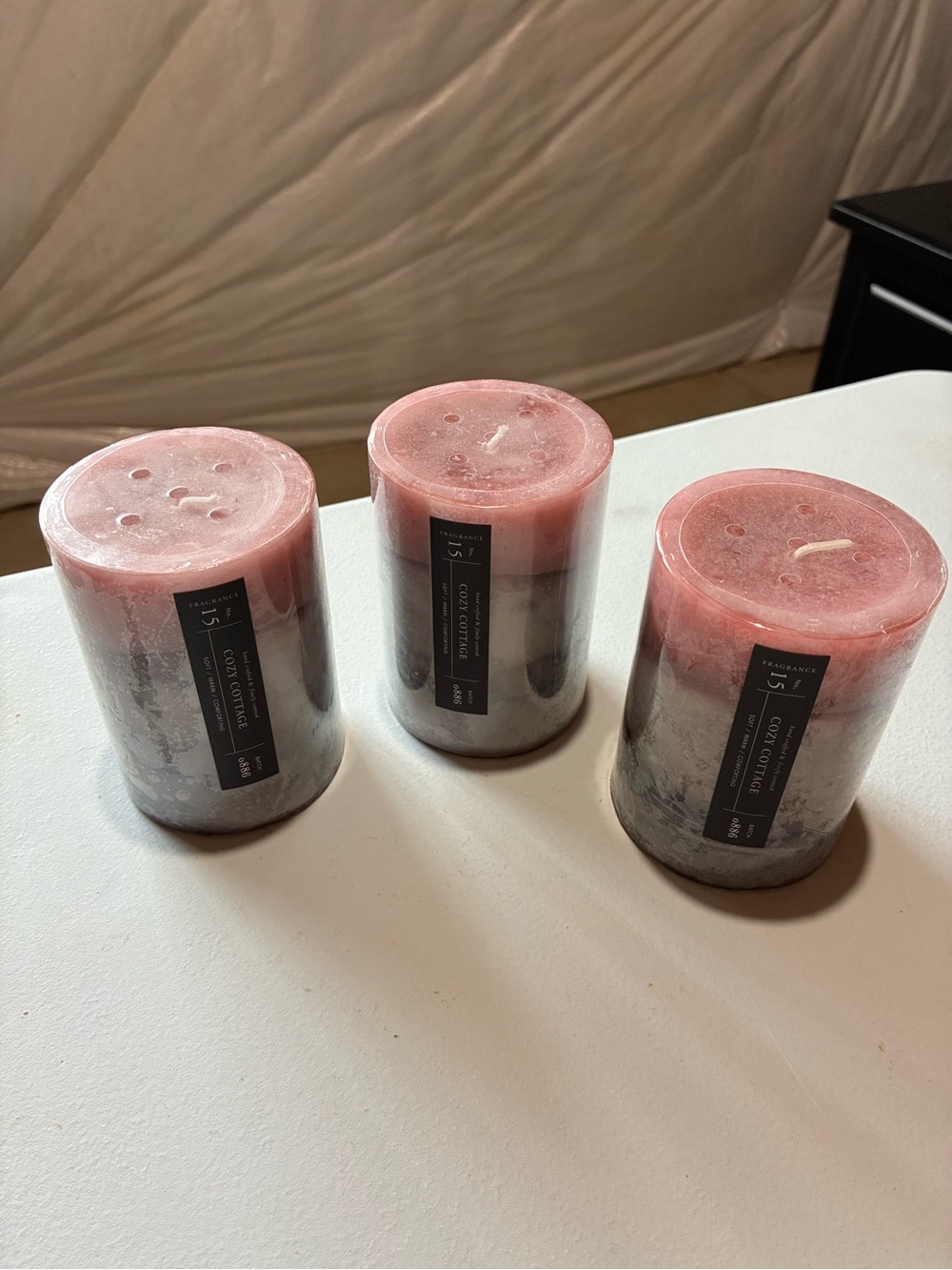 Reilly Laine Hand-Poured Pink and Gray Layered Pillar Candle Set of 3 NWT!